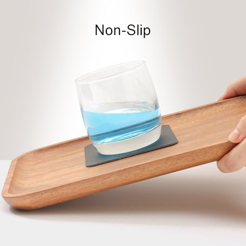 Myir JUN Coasters Glass Coasters set of 12 4 inch Double Sided Faux Leather Coaster Waterproof Non-slip Easy to Clean with Coaster Holder(Black) - Image 3