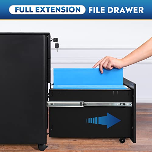 Image of DEVAISE 3 Drawer Locking File Cabinet, Under Desk Metal Filing Cabinet for Legal /Letter /A4 File, Fully Assembled Except Wheels, Black