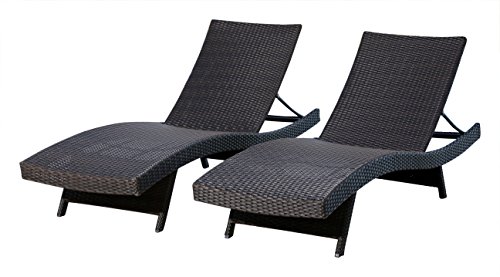 Abbyson Living Outdoor Adjustable Chaise Lounge Chair Set of 2 Wicker Patio Chairs, Espresso