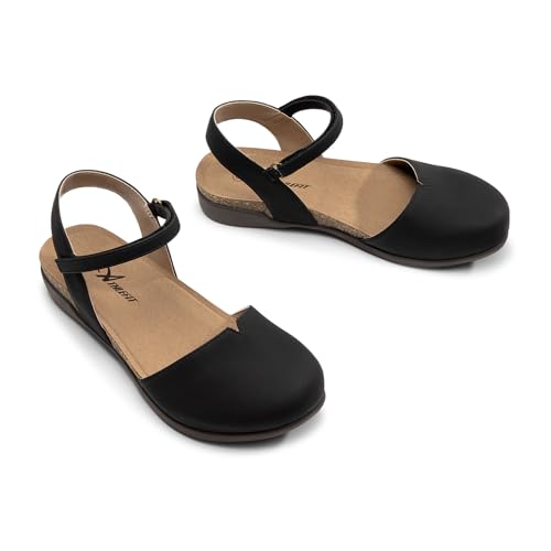 Image of Athlefit Women's Closed Toe Sandals Comfort Cork Footbed Arch Support Flat Sandals