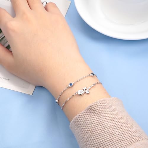 MANBU Birthstone Birth Flower Bracelet for Women: Sterling Silver double Layer Chain Birthstone Bracelet Birthday Gift for Teen2