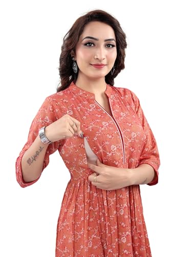 Image of B2F Women's Flared Anarkali Maternity Dress, Feeding Kurti with Concealed Zip for Pre & Post Pregnancy