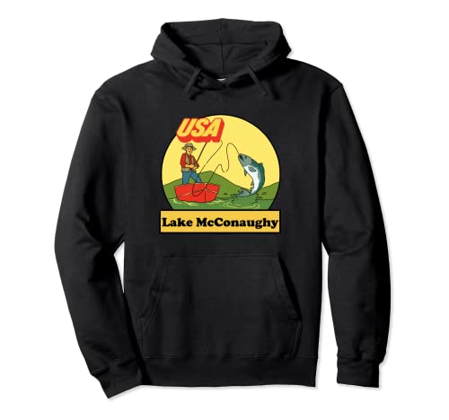 Nebraska Lake McConaughy - Regalo de pesca retro de Estados Unidos Sudadera con Capucha