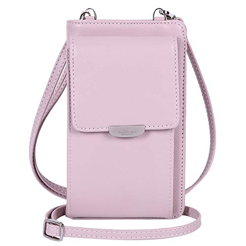 Enjoygoeu Bolsa de Teléfono Celular Bandolera con Correa de Hombro Pequeño para Mujer Multifunción Billetera de Cuero Genuino Negro Rosa (Rosa)