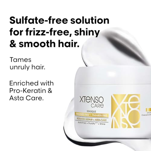 Image of L'Oreal Professionnel Xtenso Sulfate-Free Shampoo 250ml, Hair Mask 200ml & Leave-in serum 50ml | For unruly, over-processed, straightened hair | Provides smoothness and shine | Pro-Keratin & Asta Care