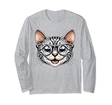 Chat du Bengale gris heureux avec lunettes – Unique Feline Fashion Manche Longue