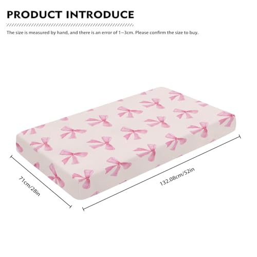 Image of Bow Baby Crib Sheets for Boys Girls Pink Fitted Crib Sheet for Standard Crib and Toddler Mattress Cute Baby Mattress Sheets Toddler Bed Sheet 52x28x8 in