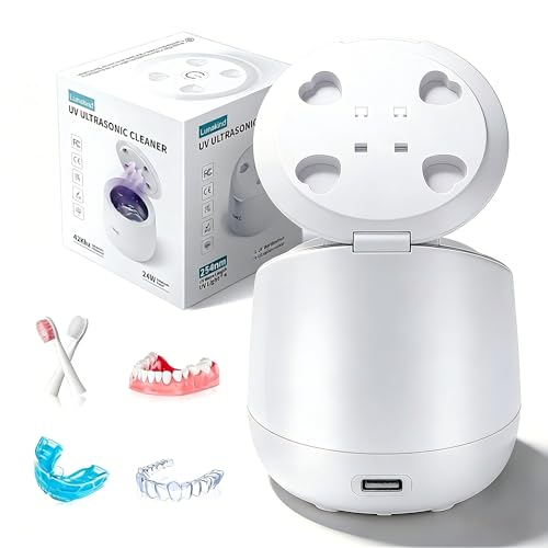 Image of Ultrasonic Retainer Cleaner, 42kHz Dental Cleaning Pod for Dentures, Braces, Mouth Guards, Night Guard, Toothbrush Heads, Jewelry, Aligner,US19V06
