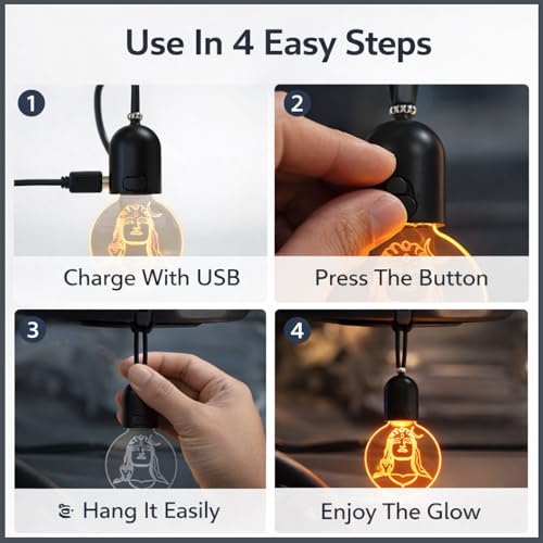 Image of YOURKARTS.COM Car Rear View Mirror Hanging LED Adiyogi Shiva Light, USB Rechargeable Car Hanging Pendant, Spiritual Car Interior Decoration Accessory (Warm Light)