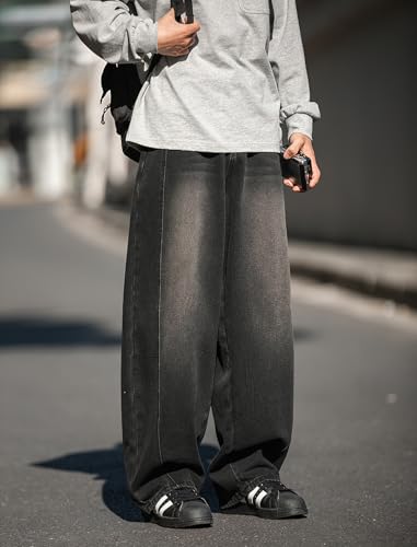 Mens Wide Leg Jeans Mid Rise Baggy Skater Jeans Casual Loose Hip Hop Barrel Denim Pants Streetwear4