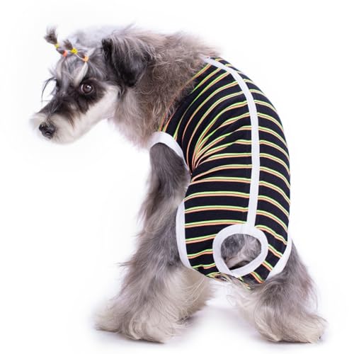 Image of Dog Surgical Recovery Suit, Spay Recovery Suit for Dogs Cats, Post Surgery Dog Onesie for Male Female, Soft Comfortable & Breathable (Black Stripe-XS)