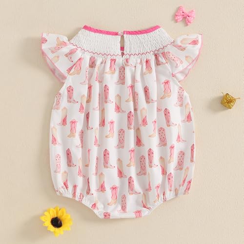 Western Baby Girl Clothes Infant Cowgirl Smocked Bubble Romper Newborn Boots Bow T Shirt Top Toddler Summer Outfit3