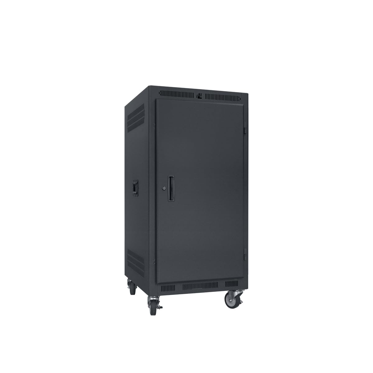Lowell LPR-2122 LPR Series 21U x 22 Inches Deep Portable AV Rack with Solid Door; Solid Steel Base with 4 Heavy Duty Swivel Casters; Welded Sides with Top/Bottom Vents, Recessed Handles