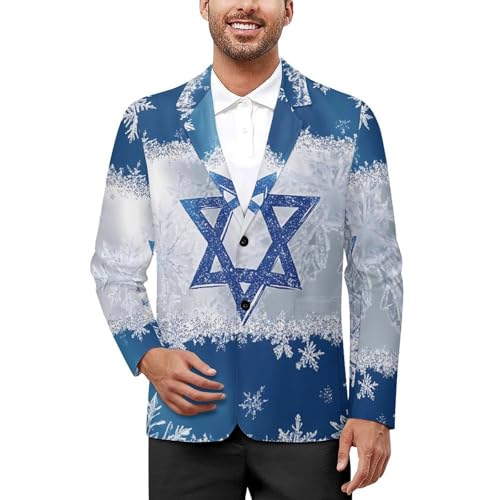 Snowflake Israel Flag Classic Suits Blazer for Men Business Tuxedo Jacket Sport Coat Two Buttons