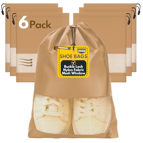 Image of F8WARES 6PK Premium Fabric Shoe Bag for Travel & Storage Travel Organizer for Women & Men Travel Accessories Shoes Bag for Travel - Shoe Bags Pouches Travel Shoe Cover (Khaki)
