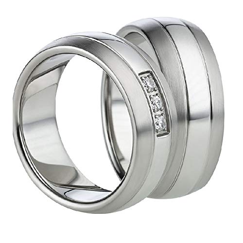 Jewellery Depot Wedding Rings Partner Rings Engagement Rings Stainless Steel with Zirconia + Engraving Proposal Rings Wedding Rings