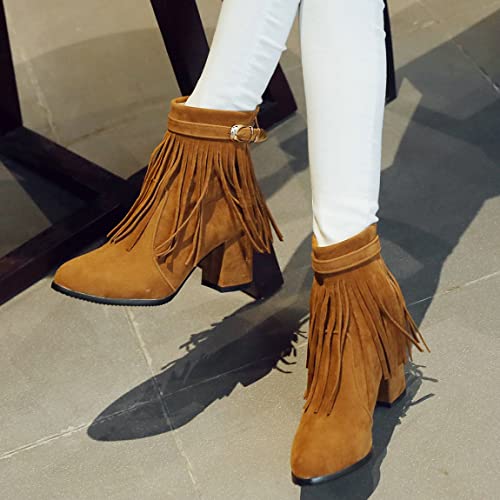 Trendenzy Women's Ankle Fringe High Heels Boots Chunky Zip Up Booties3