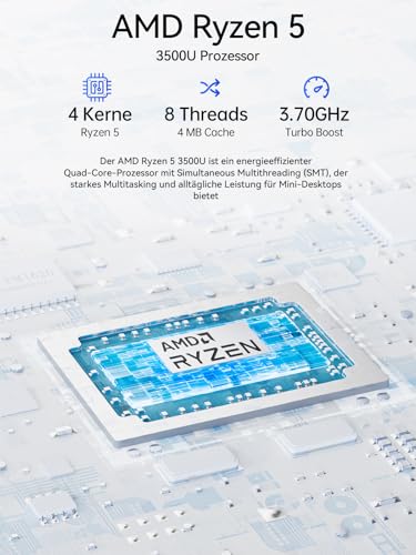 GMKtec Mini PC Ryzen 5 3500U (Beats 4300U/N150/N95), 16 GB RAM 256GB M.2 SSD, Mini Desktop Computer mit 2.5G LAN, Triple 4K Display (HDMI/DP/Type C), Micro PC für Büro, Gaming und Zuhause – Ansicht 3