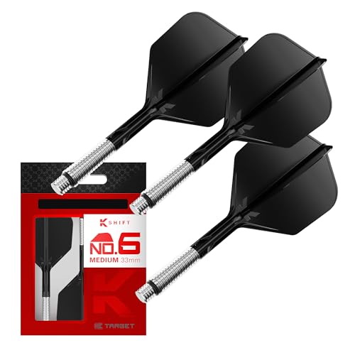 Target Darts K-Shift No.6 Integrated Flights & Shafts | K Shift No.6 Flight & Shaft System Black K-Flex Medium Shift Spin Base Professional Dart Accessories