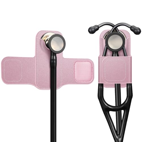 SKYREH Stethoscope Holder Clip, PU Leather Stethoscope Hip Holder Lightweight Portable Holster for Physicians, Nurses, EMT, Medical Nursing Students,for 3M Littmann & Most Stethoscope, Rose Gold