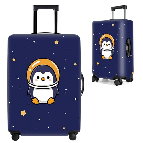 Image of Space Penguin Luggage Cover, Washable Cute Astronaut Penguin Suitcase Cover, Travel Suitcase Protector Anti-scratch Bag Cover,L