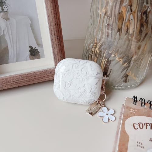Image of MINSCOSE for AirPods 4 Clear Case,Cute Lace Flower Pattern Design with Trendy Keychain,Soft TPU Protective Shockproof Cover with Cleaner Kit for Girls Women for AirPods 4-White