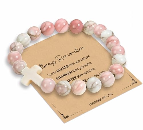 Zerobe Christian Cross Natural Stone Bracelet for Women - Faith, Birthday and Graduation Gifts for Teens Girl, Best Friends, Godmothers, and Secret Sisters