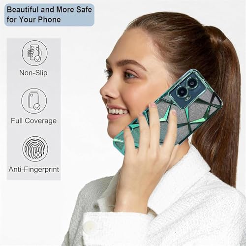 Image of VONZEE Gradient Glitter Case for Moto Edge 50 Fusion /Moto G96, Luxury Electroplated 3D Cube, Diamond Bling Shiny Soft TPU Clear Shockproof Case Women Girls Protective Phone Cover (Green)