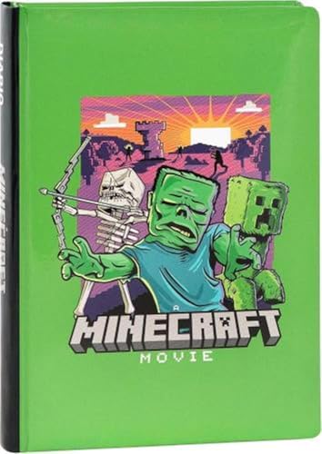 Agenda compatible con diario Minecraft Movie Verde 2025-2026 F.to Standard 18 x 14 cm + llavero silbato y bolígrafo de color