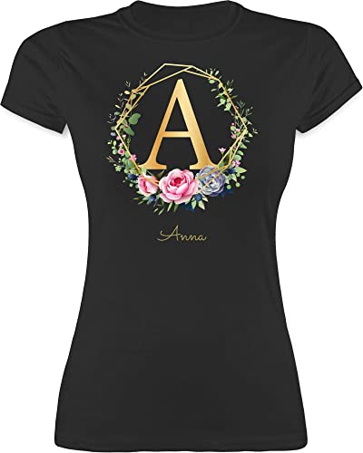 Shirt Damen - für Frauen Anfangsbuchstabe Initialen - Buchstabe I Namensgeschenk Namenstag Geschenke mit Namen - XL - Schwarz - Buchstaben personalisierte a Tshirt t-Shirt Name Bedrucken t-Shirts