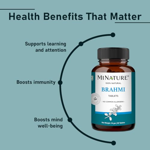 mi nature Brahmi Tablets Herbal Bacopa Monnieri | Support Positive mind |100% Pure & Natural & | 500mg X 90 Tablets, 45 Day supply