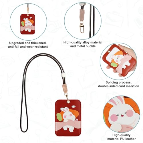 AXFEE Lanyard with Card Holder, Cute Creative PU Leather Keychain, Portable Cartoon Rabbit Protector with Detachable Lanyard - Image 3