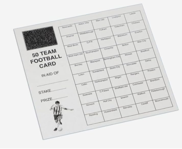 Crystals Club Supplies 100 x 50 Team Football Fundrsising scratch Card