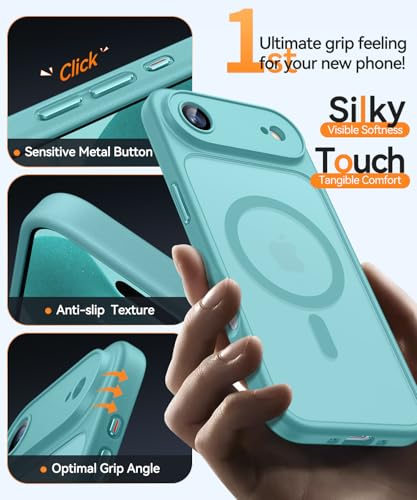 Image of CANSHN Magnetic Compatible with iPhone Air Case(6.5 Inch), Upgraded [Full Camera Protection] [Compatible with Magsafe] [Translucent Matte] Shockproof Phone Cover for iPhone 17 Air Case,Teal