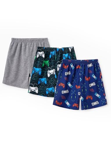 PATPAT Boys 3 Pack Pajama Shorts Elastic Waistband Kids Short Soft Summer Pjs Shorts for Children Light Gray Games 9 Years