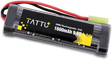 TATTU 9.6V Airsoft Battery 1600mAh NiMH Flat Battery Pack with Mini Tamiya Connector, NiMH Airsoft Battery for Airsoft Guns YMA MP5 RIS AEG,HK G36C, AK-47 and so on
