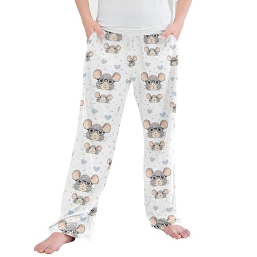 Cute Mouse Long Pajama Pants Elastic Waist PJ Bottoms with Pockets S A113433