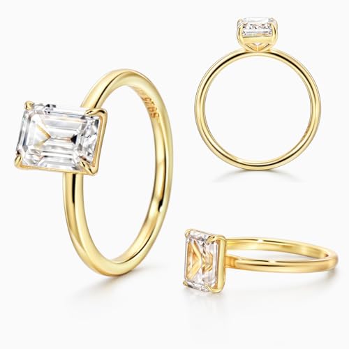 Michooyel 18K Gold Plated Cubic Zirconia Engagement Ring for Women, 2.0ct Emerald cut CZ Solitaire Promise Rings 925 Sterling Silver Rings4