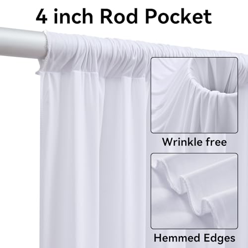 Image of 10 Panels 5x12ft White Backdrop Curtains for Wedding Parties, Wrinkle Free Polyester 12 ft Long Photo Backdrop Drapes Back Drop Cloth Drapery for Birthday Baby Shower Ceremony Photography Background