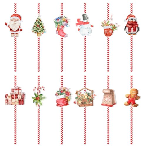 24 pitillos de papel de Navidad coloridos y desechables miniatura 1