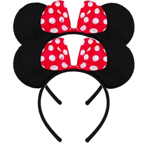 Image of FANYITY Mouse Ears Headbands Sequin Hair Band for Girls Women Boys Party, 2 Pieces (RED DOT)