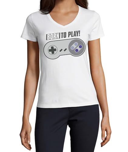 T-shirt Geek col V femme en coton blanc idéal pour vos sessions de streaming
