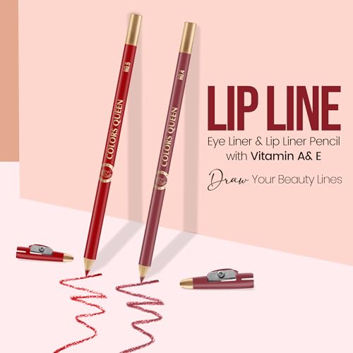 Image of Colors Queen Matte Lip Liner Pencil | Non Transfer Formula For Professional Makeup | Lip Liner Pencil Waterproof (Pack of 2 Combo 8)