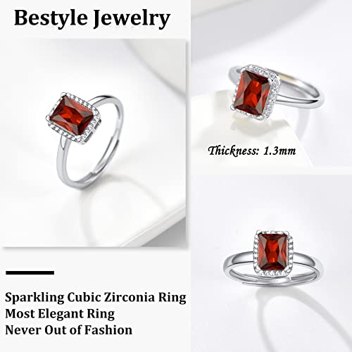 Bestyle BTR27047B-7 925 Sterling Silver Love Square Cut Gemstone Shiny Cubic Zirconia Rings, Brilliant Created July Ruby Cz Birthstone Rings thumb #1