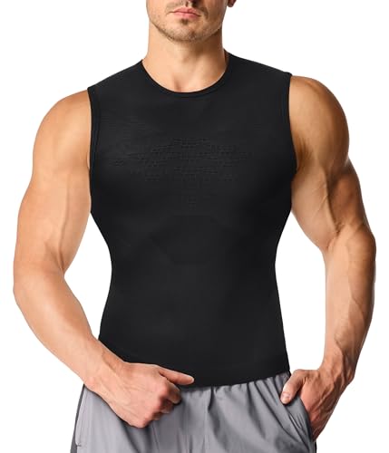 KUMAYES Shapewear Herren Kompressions Shirt Elastische Taillenformer Body Shaper Herren Tight Unterhemden Top Taillenformer Figurformend Bauchweg Unterwäsche Unterhemd für Sport (Schwarz XL)