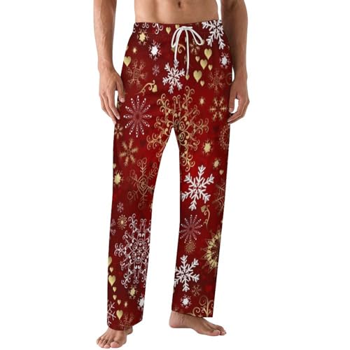 Bagea-Ka Winter Red Sparkle Christmas Pattern Mens Pajama Pants Lounge Sleep Long Pants with Pocket Loungewear