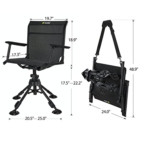 TIDEWE Hunting Chair, Black, TechMesh Seat, Metal Frame, Silent Swivel, 360° Rotation, Adjustable Height, Armrest, Portable, 330 lbs Capacity, Outdoor, Hunting Seats