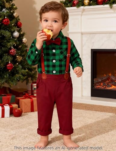 Image of A&J DESIGN Baby Boys Suits Infant Gentleman Formal Wedding Suspenders Outfit with Bowtie