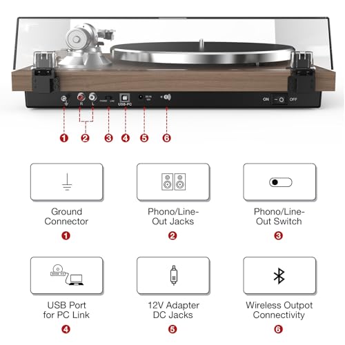Image of Turntables Record Player with Wireless Output Connectivity Vinyl Player Belt-Drive Support 33 45 RPM Speed Phono Line USB Digital to PC Recording with Advanced MM Cartridge ATN3600L Light Brown