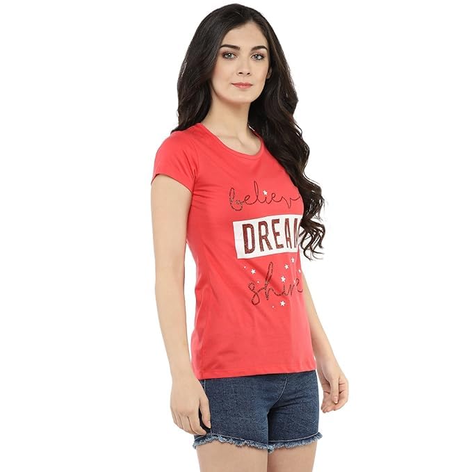 Image of Modeve Women Printed Cotton Blend Half Sleeve Round Neck T-Shirt for Summer